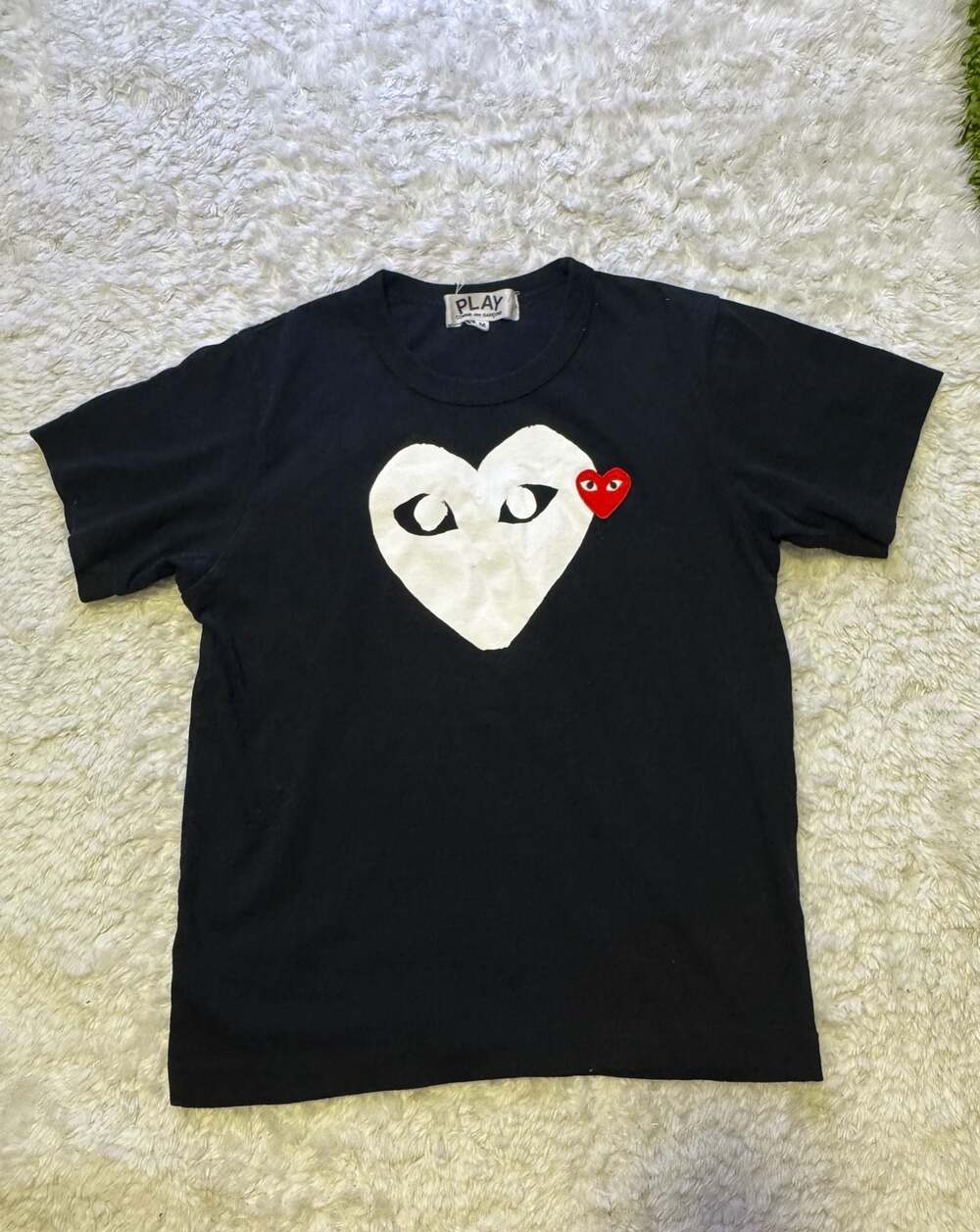 Comme des Garçons Play Big White Heart & Red Emblem Patch T-Shirt Black